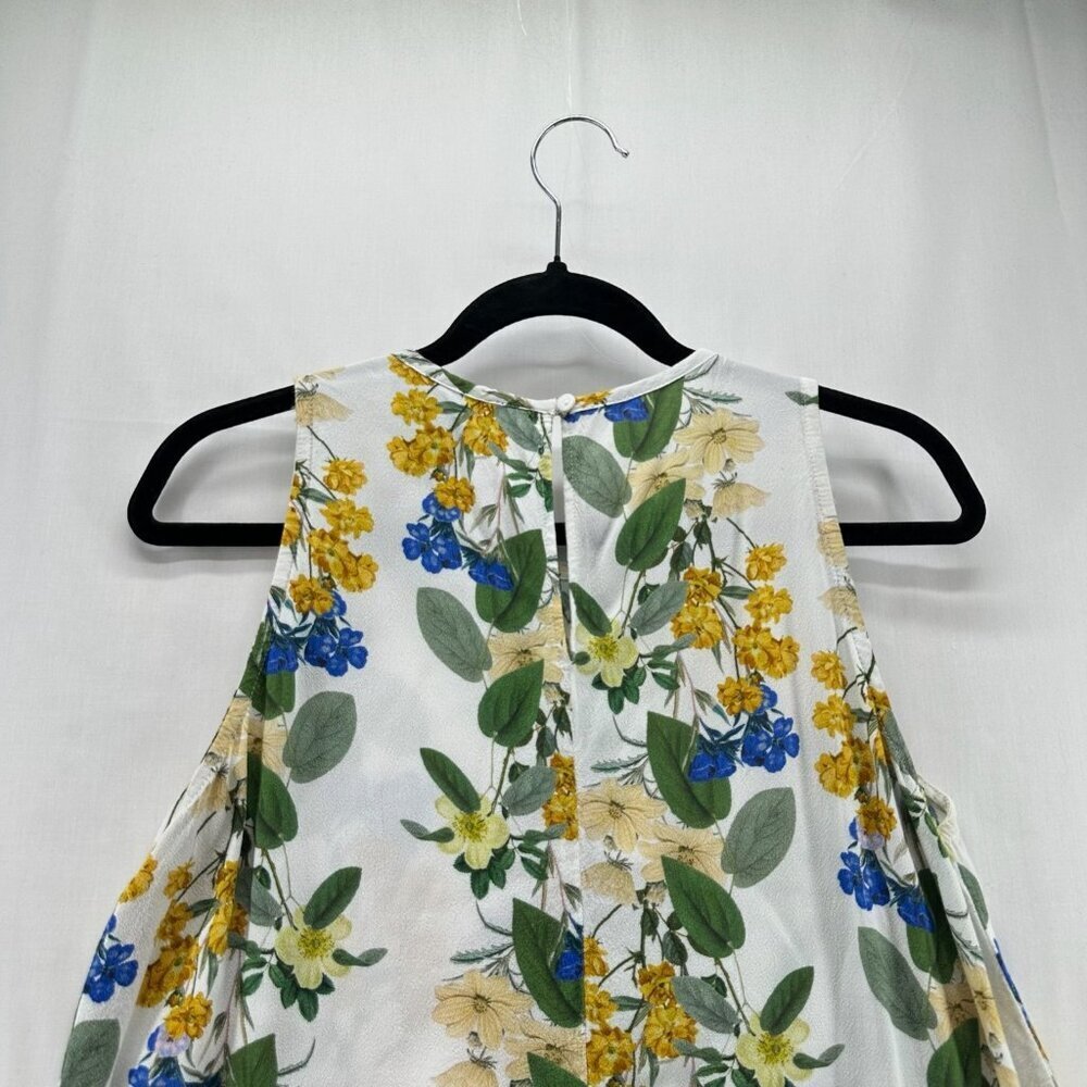 Karen Kane Ruffle Hem Tank Top Women M Round Neck Sleeveless Floral White Yellow - Picture 5 of 10